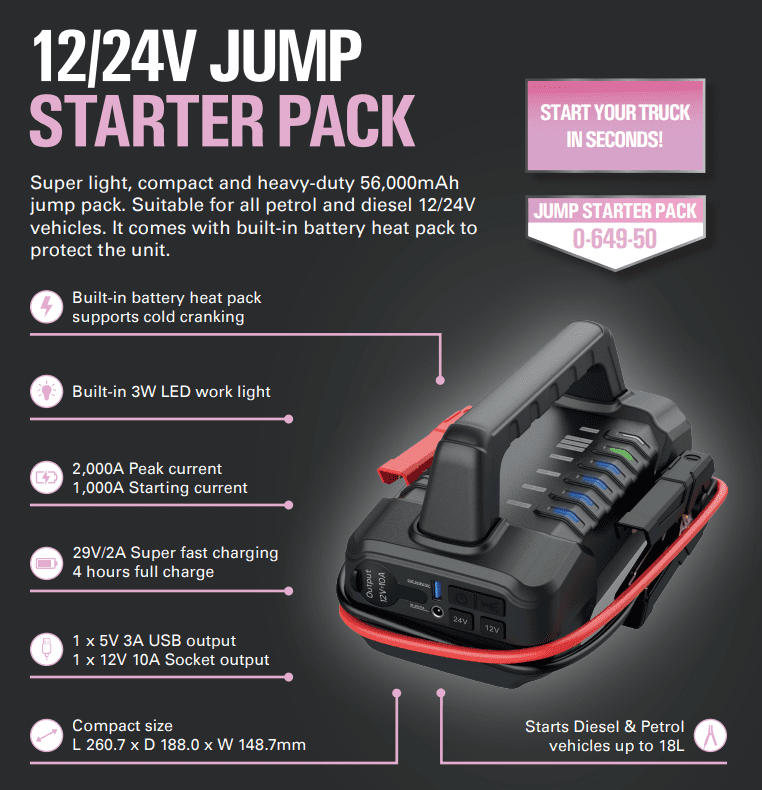 Durite Heavy-Duty 12/24V Li-Polymer Portable Booster Pack (Starts up t ...