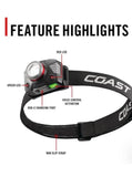 Coast FLX65R Voice Controlled Rechargeable Head Lamp - 5 Modes: Medium, High, Low, Red, and Green Light