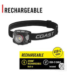 Coast FLX65R Voice Controlled Rechargeable Head Lamp - 5 Modes: Medium, High, Low, Red, and Green Light