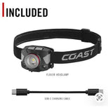 Coast FLX65R Voice Controlled Rechargeable Head Lamp - 5 Modes: Medium, High, Low, Red, and Green Light