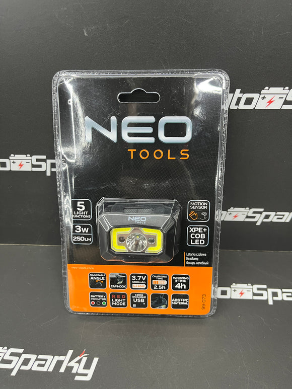 USB Rechargeable Headlamp - 250lumen COB LED With Motion Sensor - Spot Beam, Diffused Beam, Red Light & Red Strobe