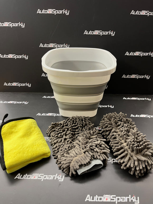 Wash Kit - 10L Foldable Bucket, Microfiber Wash Mitt, Wash Pad & Drying Towel