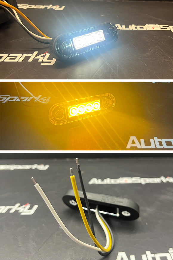 Dual Colour Bar or Surface Mount 4LED Marker Lamp (Flat Back for easy fit) Amber/White Clear Lens or Amber/ White Smoked Lens