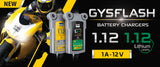 GYSFLASH 1.12 Fully Automatic Battery Charger - Designed For Motorbike, Jet-Ski, Go-Kart & Lawnmower Batteries