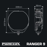 Purelux Ranger 9 - 9" Auxiliary Light 11,632Lumens - Amber or White DRL - Amber Strobe - Dual Power Mode