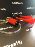 Red Double Trumpet Air Horns with Compressor (Includes Relay)